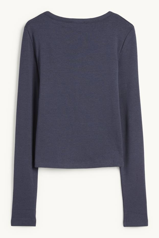 Dámské - Krátké tričko ve stylu henley - slim fit - tmavomodrá