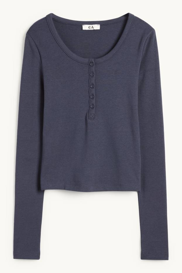 Dámské - Krátké tričko ve stylu henley - slim fit - tmavomodrá