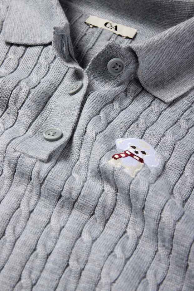 Damen - Pullover - Zopfmuster - hellgrau