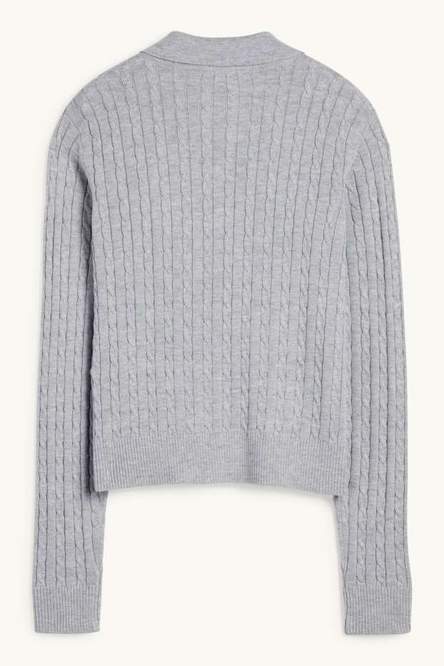 Damen - Pullover - Zopfmuster - hellgrau