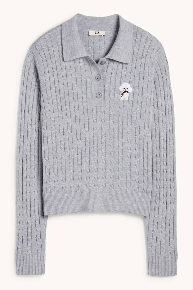 Damen - Pullover - Zopfmuster - hellgrau