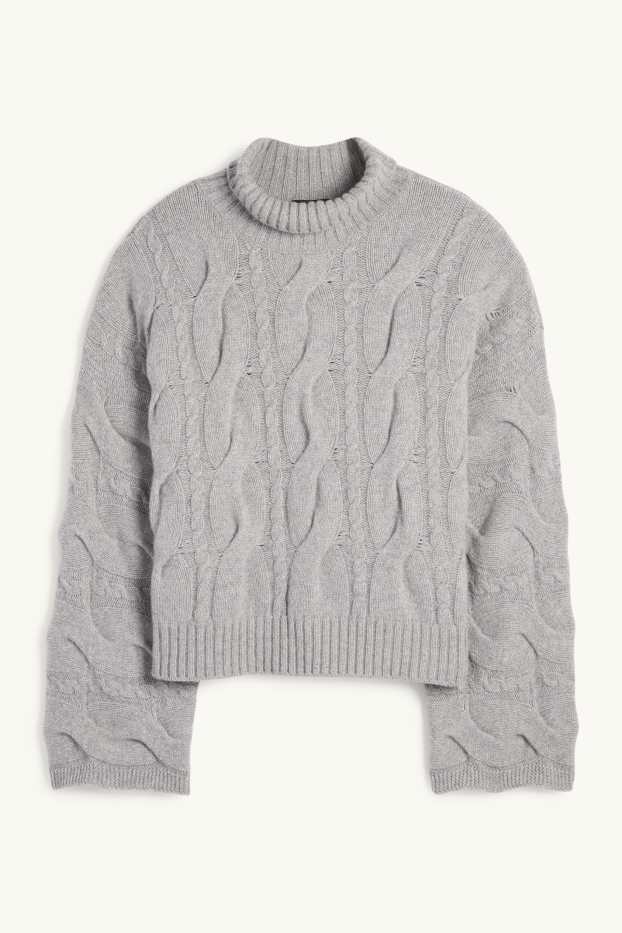 Dona - Jersei de caixmir de coll alt - trenat - gris