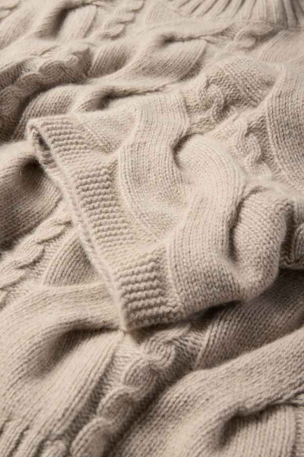 Damen - Kaschmir-Rollkragenpullover - Zopfmuster - beige