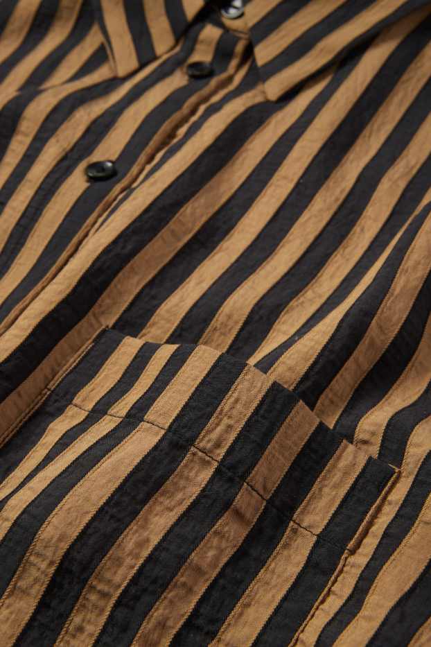 Dames - Blouse - gestreept - zwart / beige