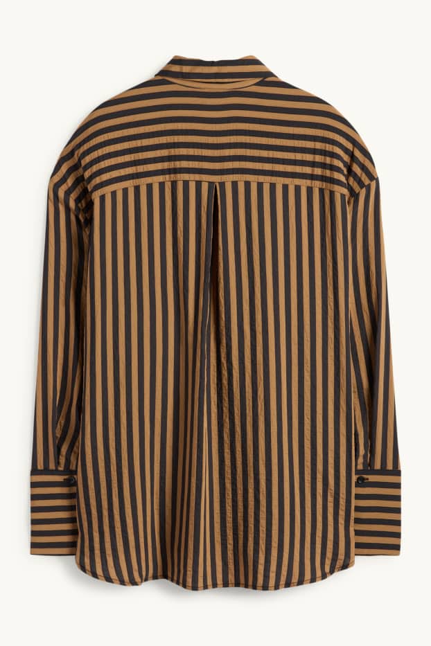 Dames - Blouse - gestreept - zwart / beige