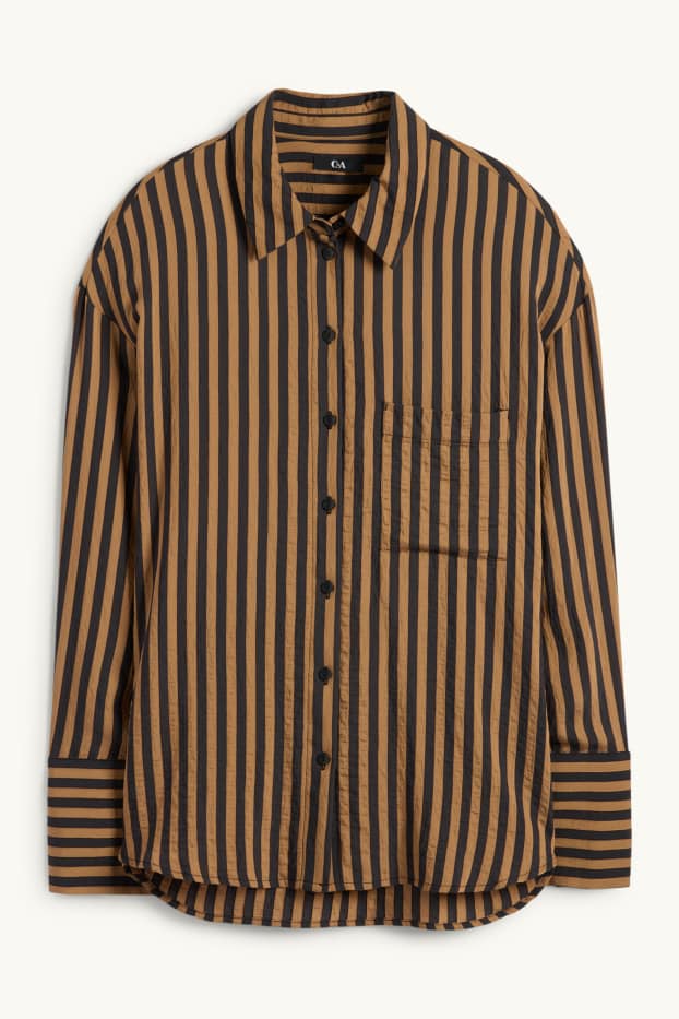 Dames - Blouse - gestreept - zwart / beige