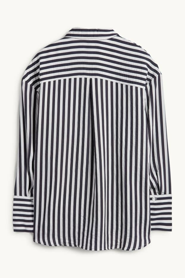 Women - Blouse - striped - dark blue / white