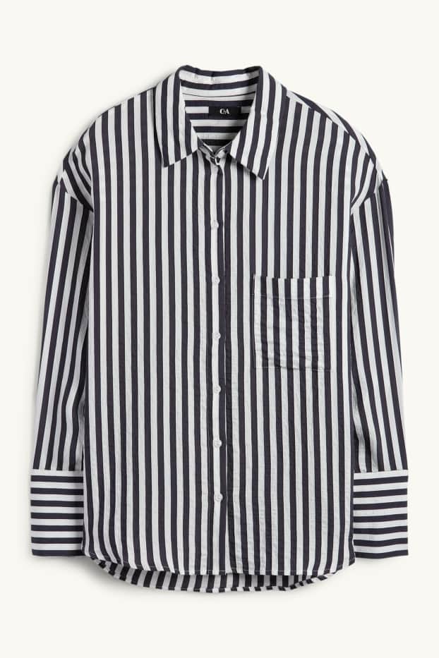 Women - Blouse - striped - dark blue / white