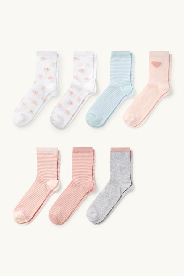 Kinder Mädchen - Multipack 7er - Herz und Blume - Socken mit Motiv - rosa