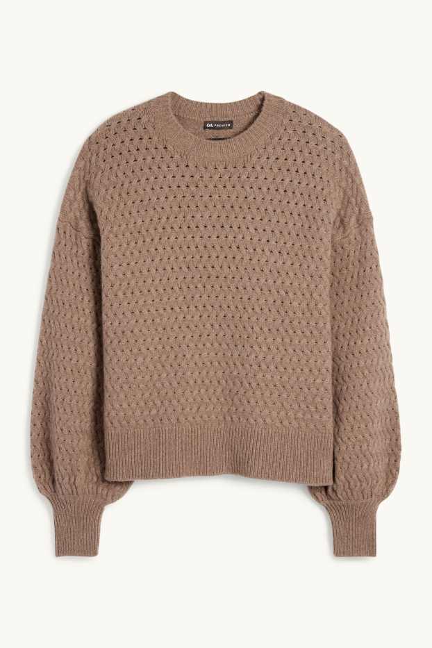 Femei - Pulover din cașmir - cu torsade - maro