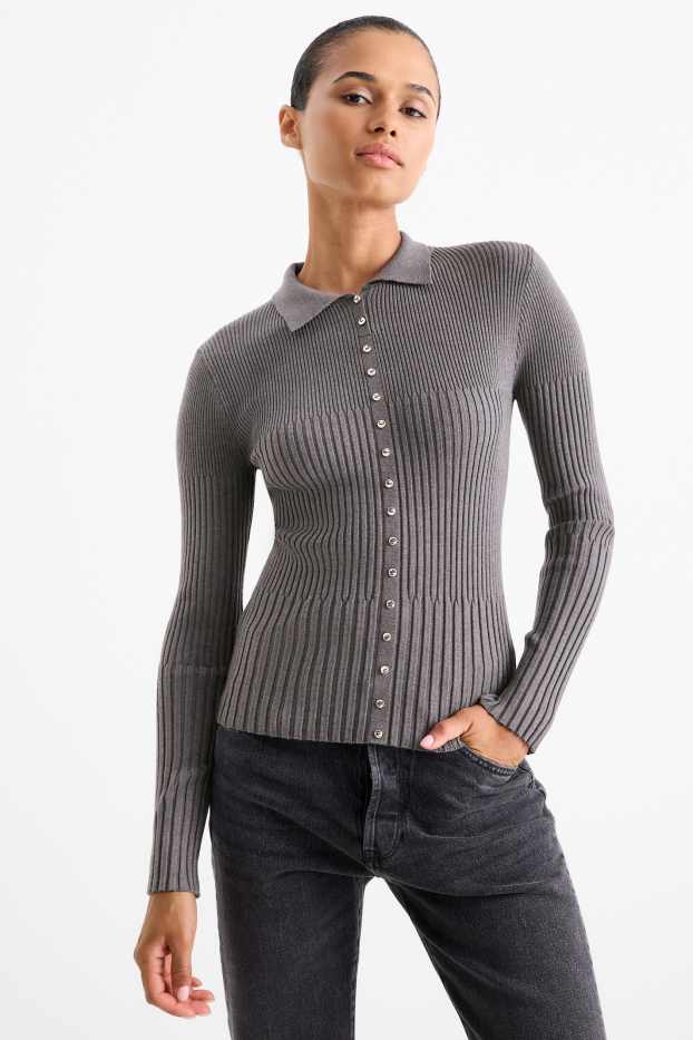 Women - Jumper - ribbed - gray