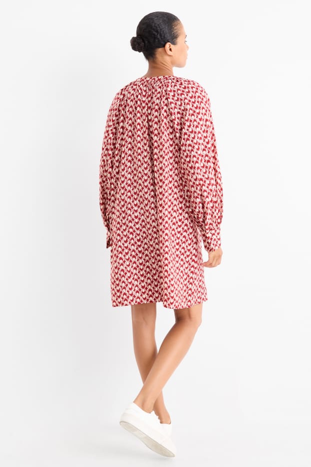 Femmes - Robe évasée - à motif - rouge / blanc crème