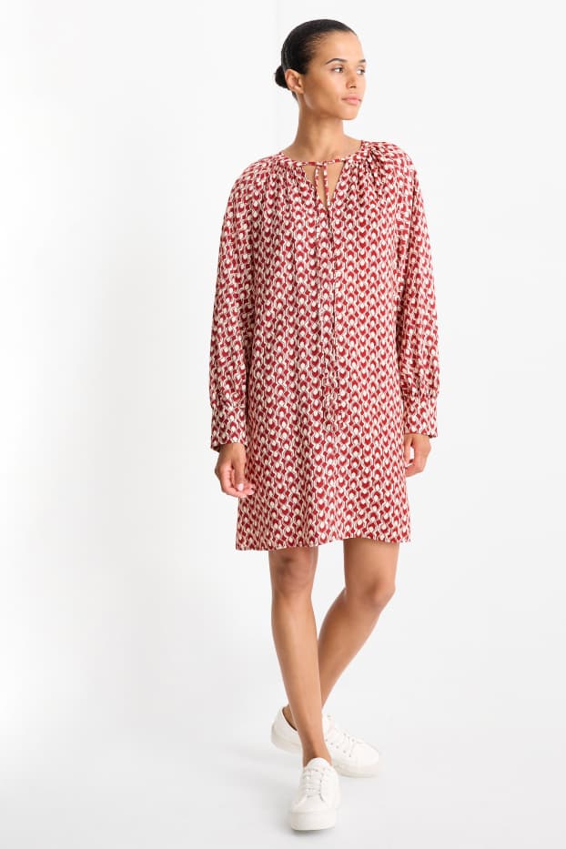 Femmes - Robe évasée - à motif - rouge / blanc crème