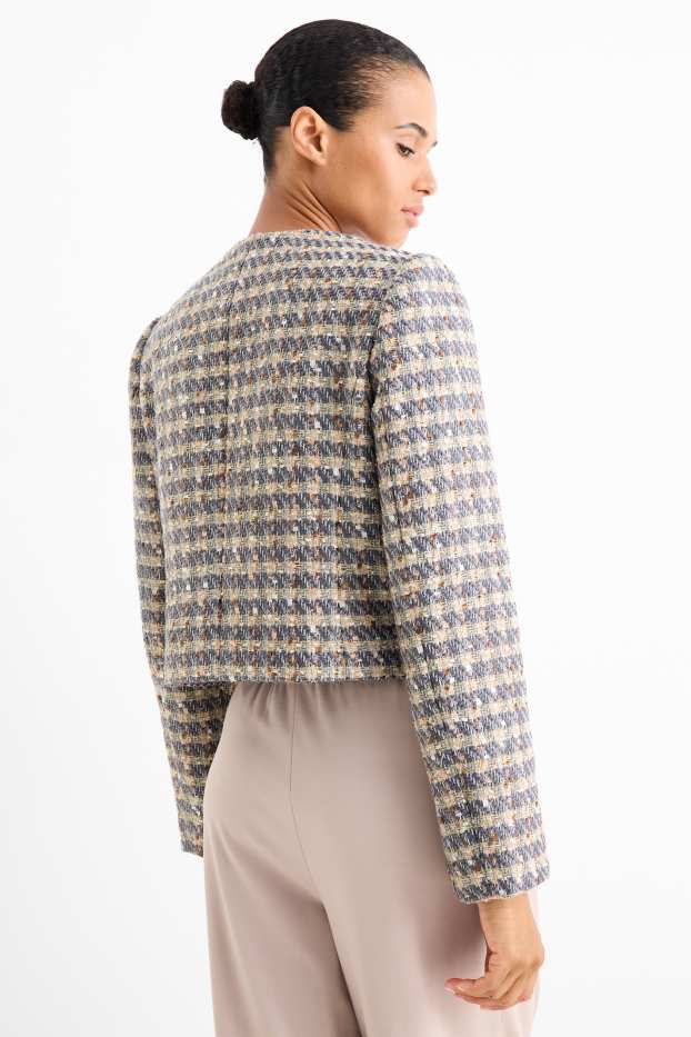Femmes - Blazer en finition bouclée - relaxed fit - effet brillant - à carreaux - bleu  / beige
