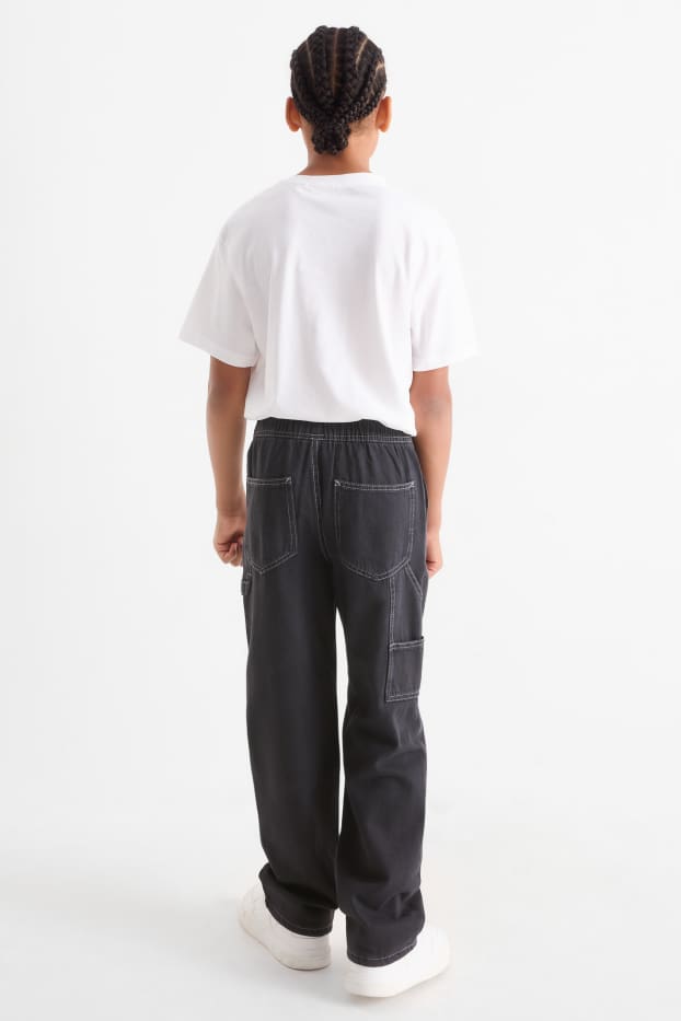 Kinderen: jongens - Loose fit jeans - thermojeans - zwart