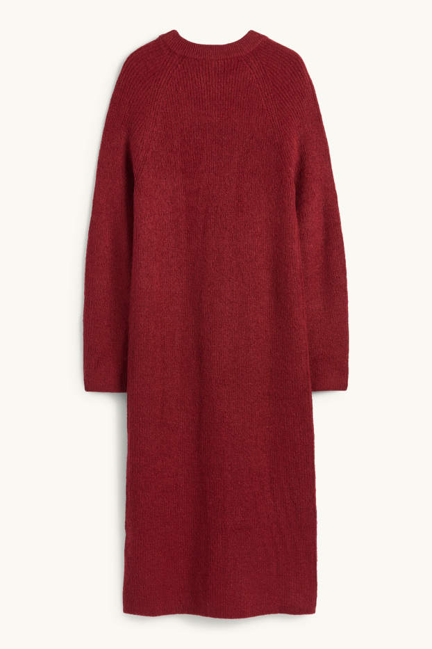 Damen - Strickkleid - gerippt - dunkelrot