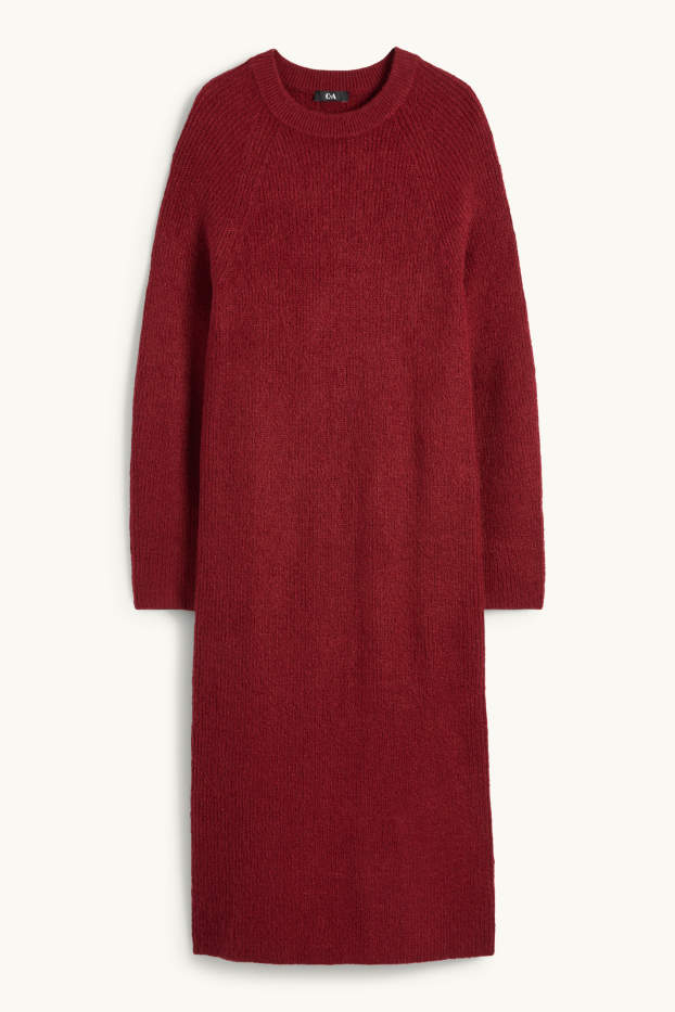 Damen - Strickkleid - gerippt - dunkelrot