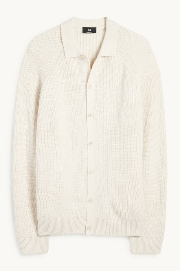 Bărbați - Cardigan tricotat - reiat - alb-crem