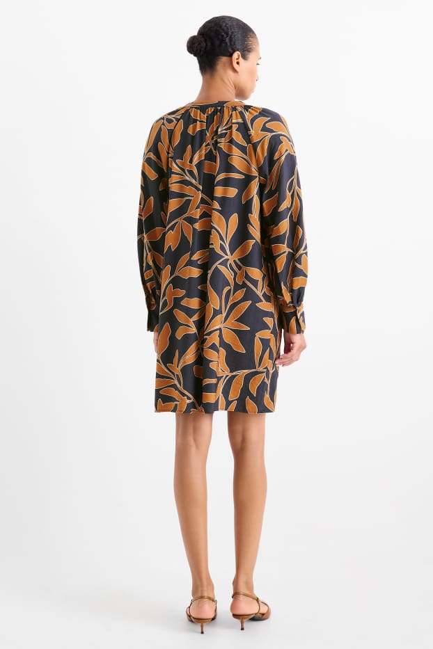 Mujer - Vestido de línea evasé - de flores - negro / beis