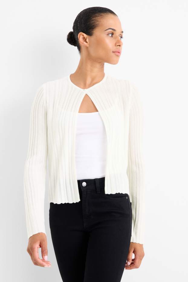 Mujer - Cárdigan - de canalé - blanco roto
