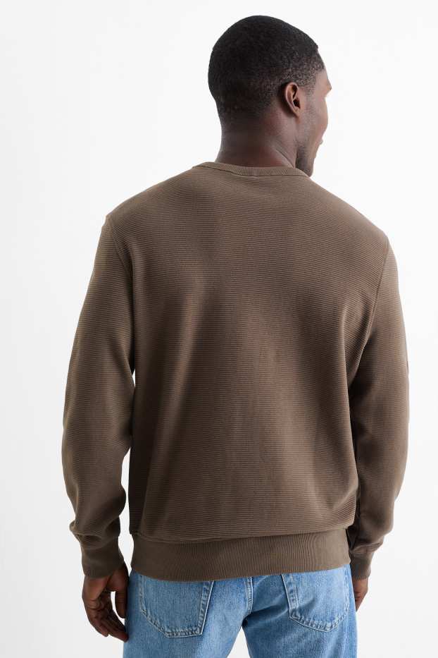 Heren - Sweatshirt - geribd - donkerbruin