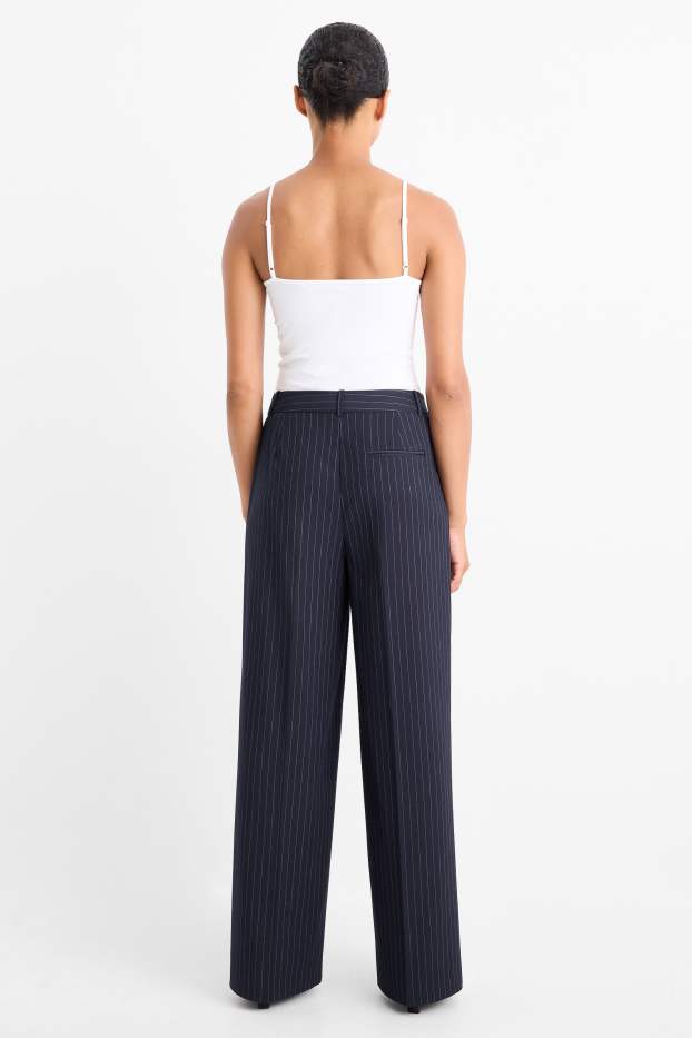 Dámské - Business kalhoty - high waist - relaxed fit - s úzkými proužky - tmavomodrá