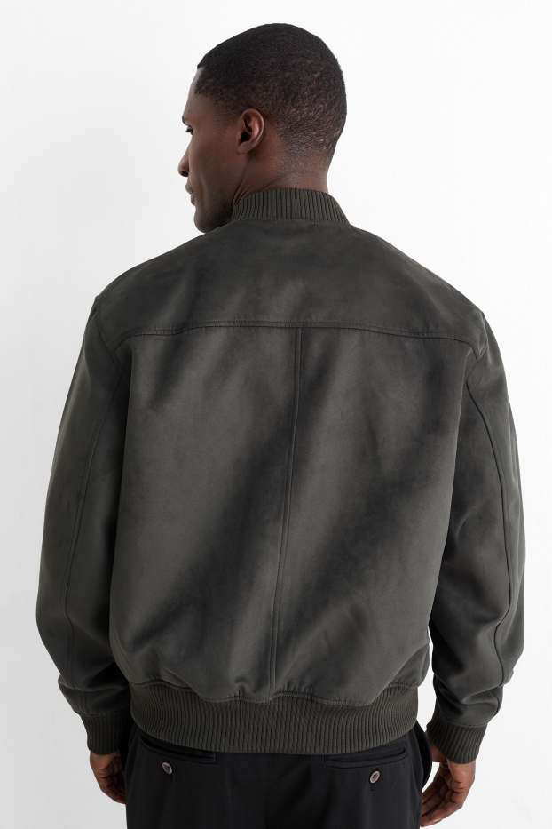 Heren - Bomberjack - imitatiesuède - donkergrijs