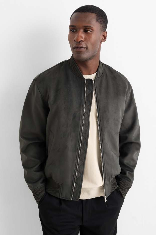 Heren - Bomberjack - imitatiesuède - donkergrijs