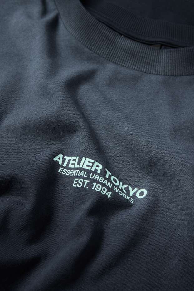 Mężczyźni - T-shirt - oversize - ze wzorem - czarny-melanż