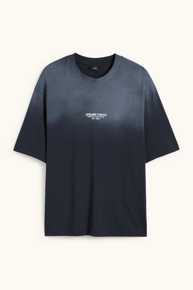 Mężczyźni - T-shirt - oversize - ze wzorem - czarny-melanż