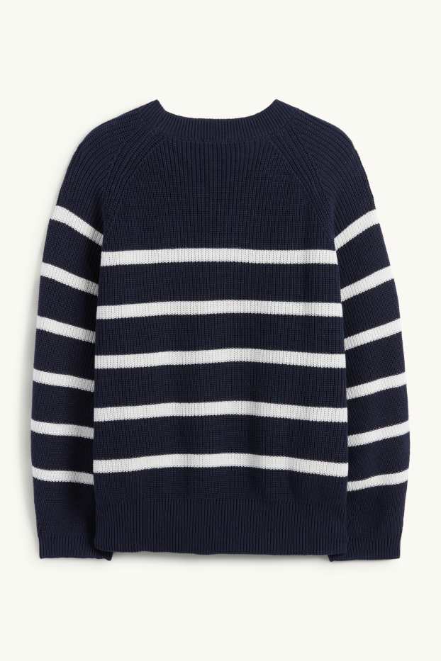 Women - Jumper - ribbed - striped - dark blue