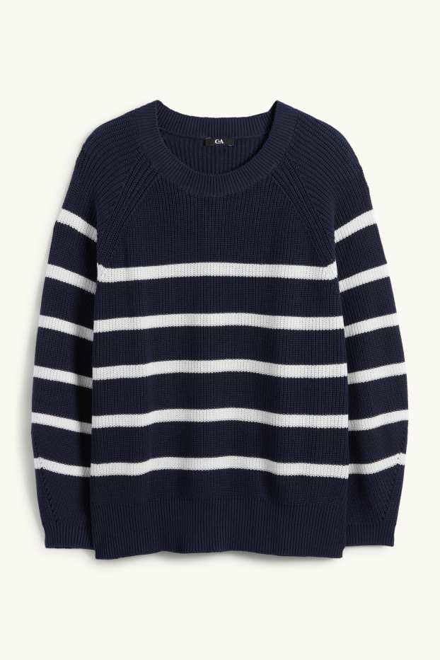 Women - Jumper - ribbed - striped - dark blue