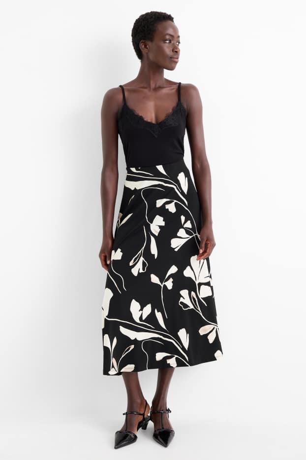 Femmes - Jupe - à fleurs - noir / blanc