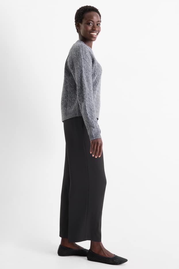 Femmes - Pantalon de toile - mid waist - straight fit - noir