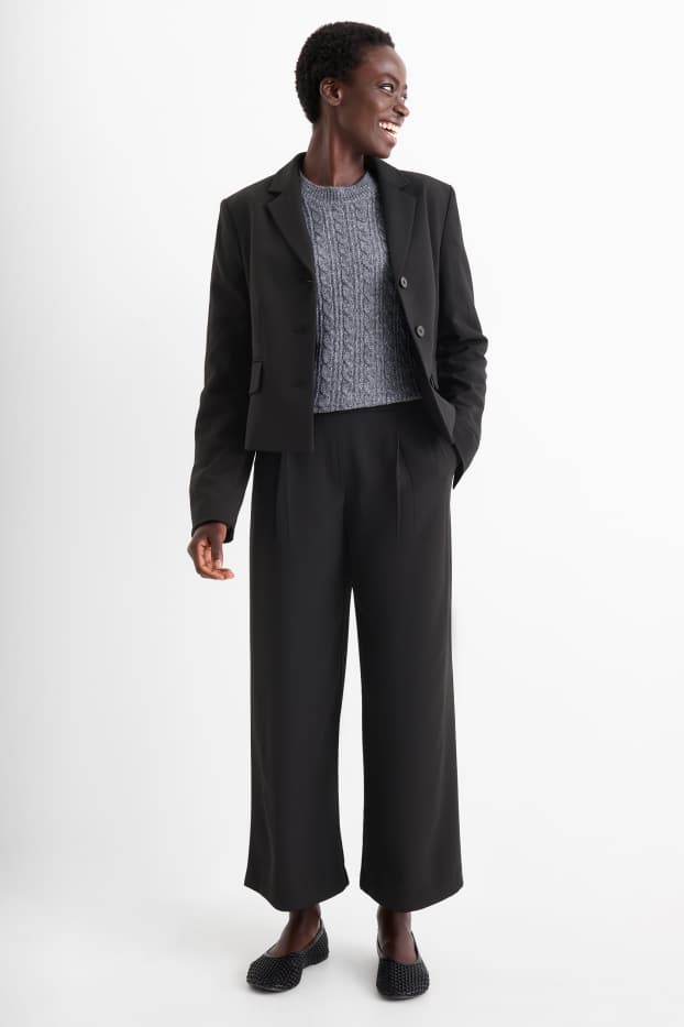 Femmes - Pantalon de toile - mid waist - straight fit - noir