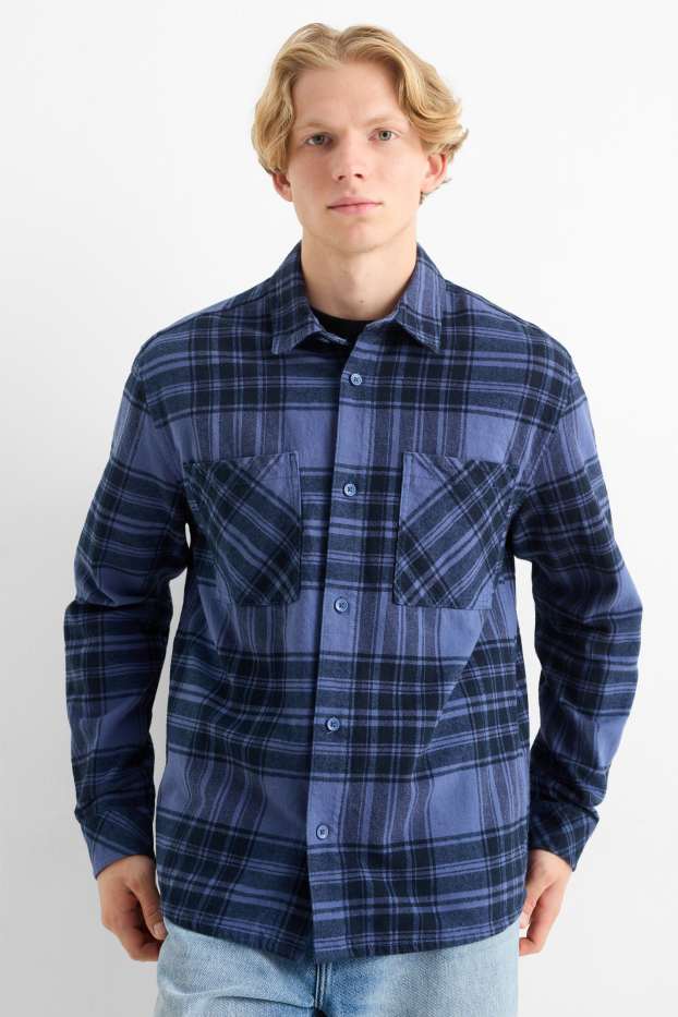 Hommes - Chemise - relaxed fit - col kent - à carreaux - bleu foncé