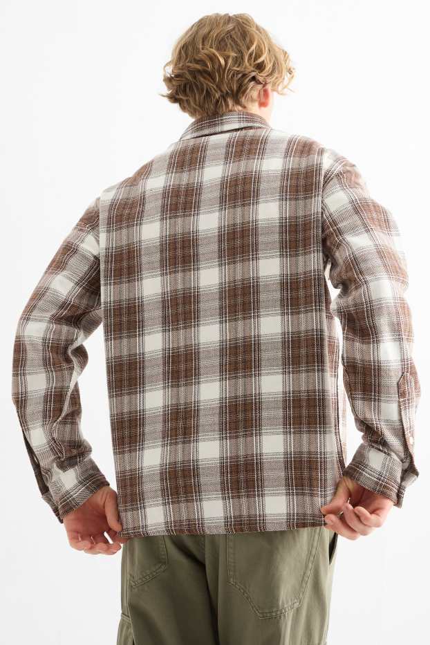 Hommes - Chemise en flanelle - relaxed fit - col kent - à carreaux - beige / marron