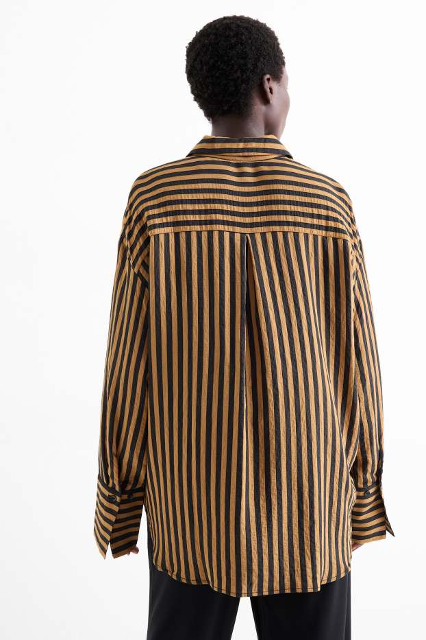 Dames - Blouse - gestreept - zwart / beige