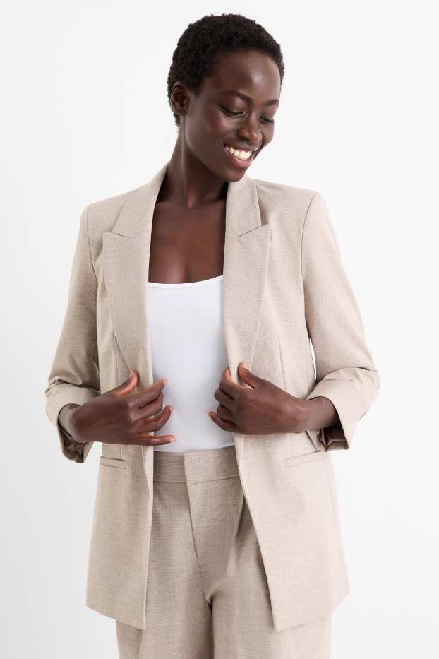 Femmes - Blazer long - regular fit - finition texturée - beige