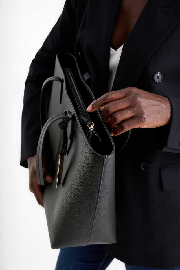 Dames - Grote shopper - imitatieleer - zwart