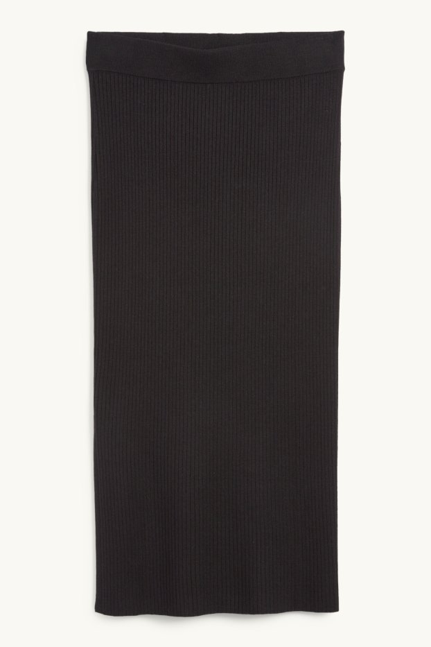 Women - Knitted skirt - ribbed - black