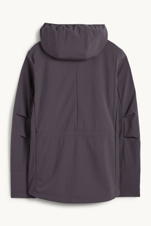 Femmes - Veste à coquille souple avec capuche - finition déperlante - 4 Way Stretch - gris foncé