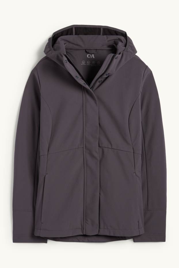 Femmes - Veste à coquille souple avec capuche - finition déperlante - 4 Way Stretch - gris foncé