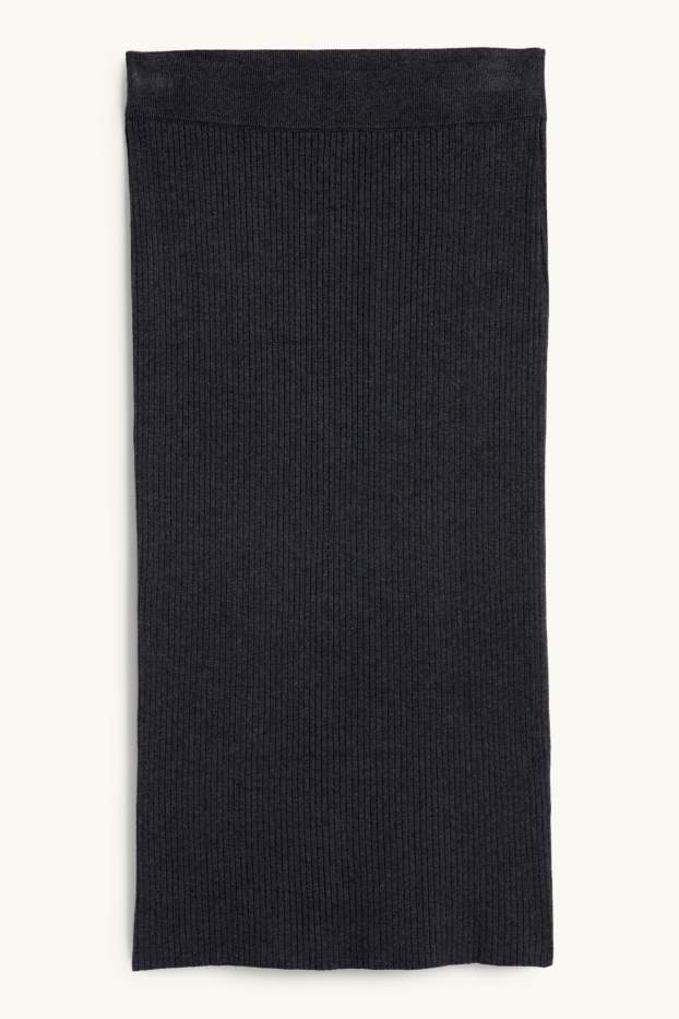 Femmes - Jupe en maille - finition côtelée - gris foncé