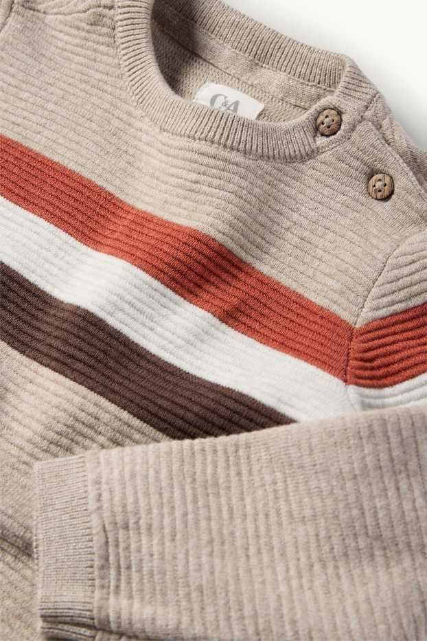 Baby Buben - Baby-Pullover - gerippt - gestreift - hellbeige