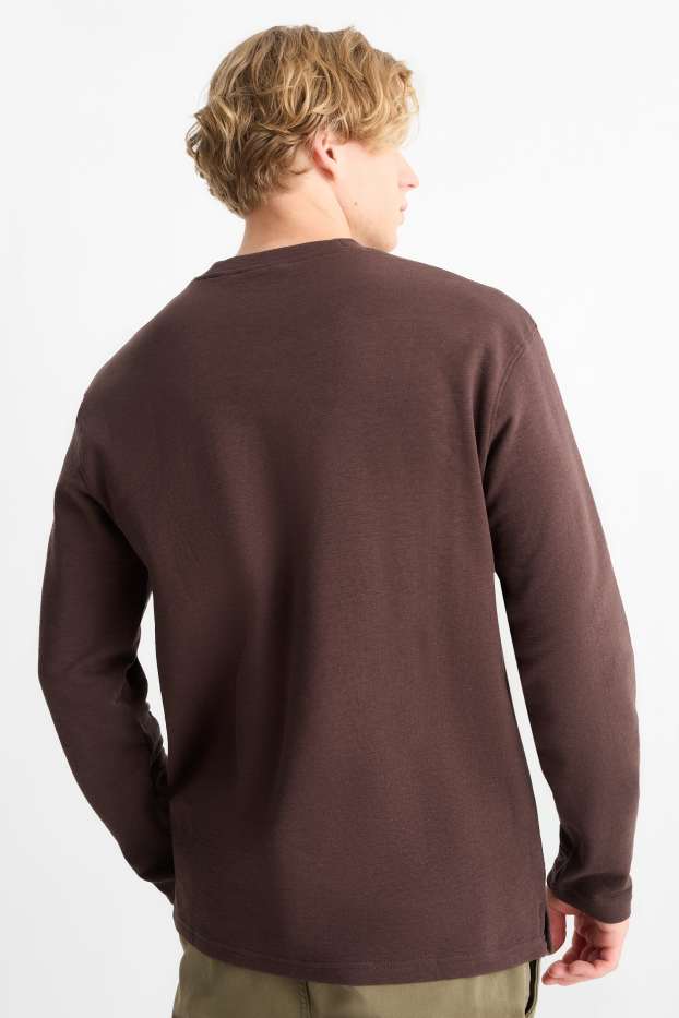 Hommes - Haut à manches longues - texturé - marron foncé