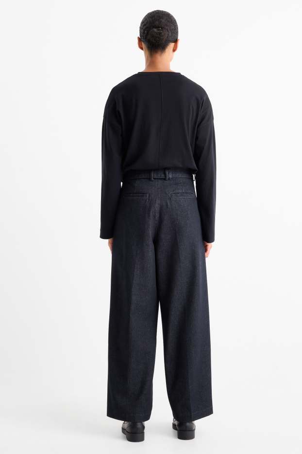 Femmes - Barrel jean à ceinture - high waist - jean bleu foncé