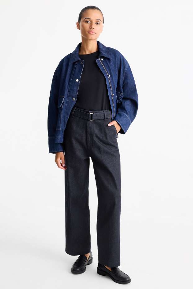 Femmes - Barrel jean à ceinture - high waist - jean bleu foncé