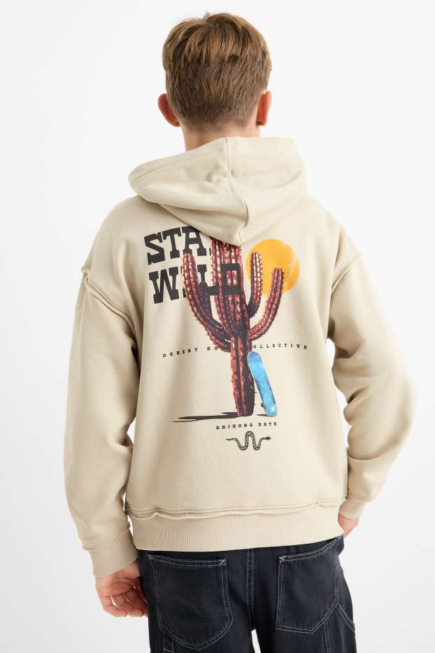 Children Boys - Skateboard and cactus - hoodie - beige