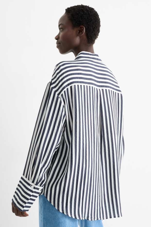 Women - Blouse - striped - dark blue / white